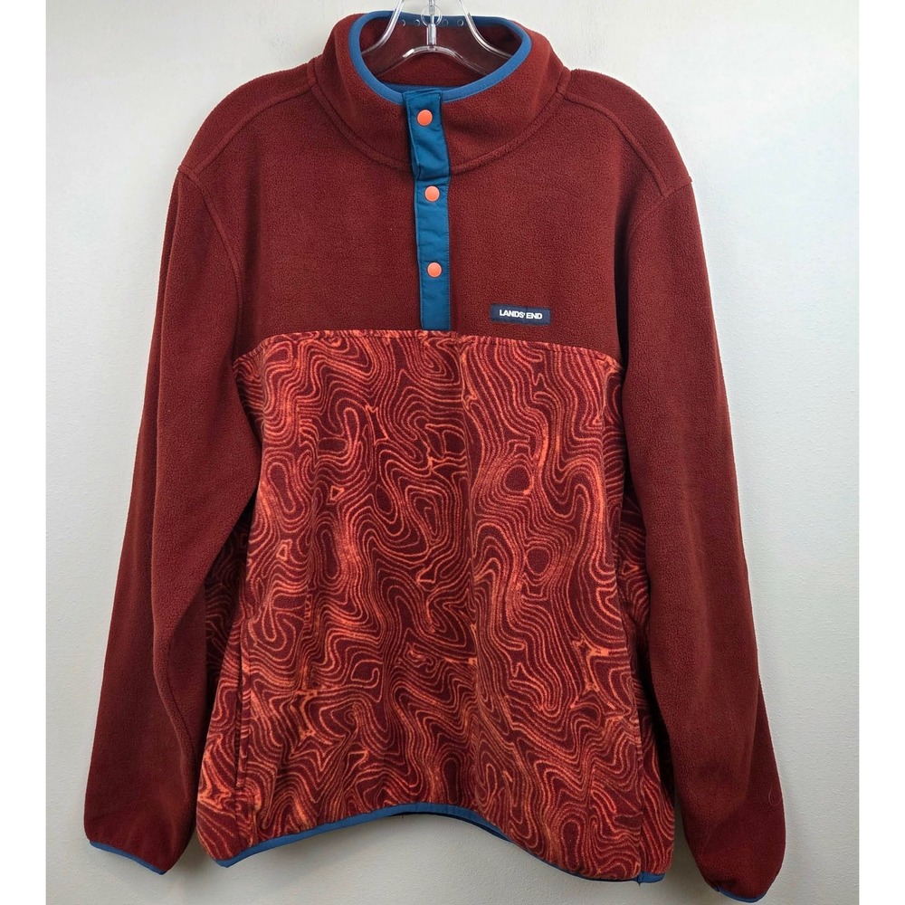 Lands End Mens Fleece Pullover Snap Neck Large 42-44